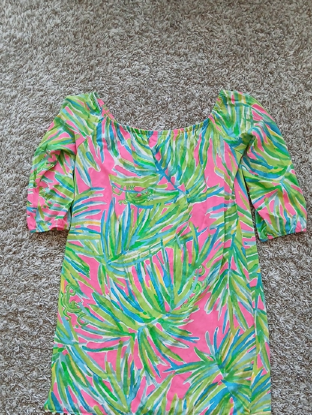 Lilly Pulitzer Mini Enna Dress Tiki Pink Royal Lime L Girls 8-10 VGUC